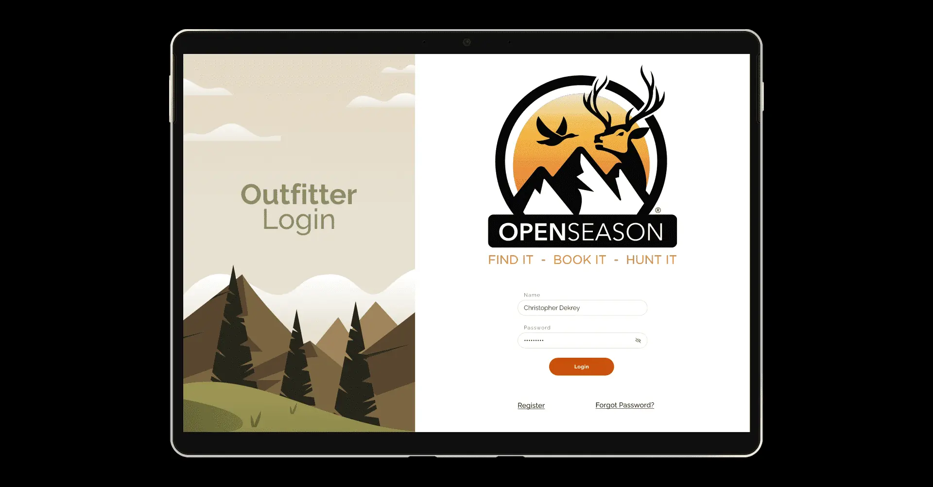 Screenshot of Outfitter app prototype