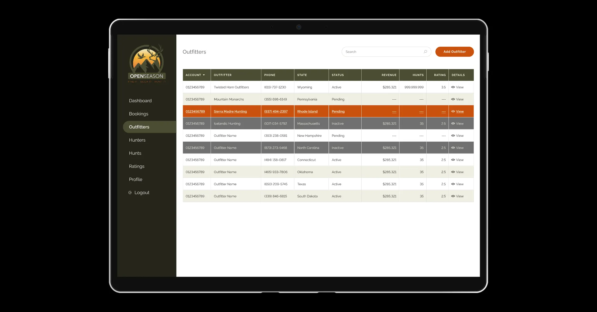 Screenshot of Admin app prototype