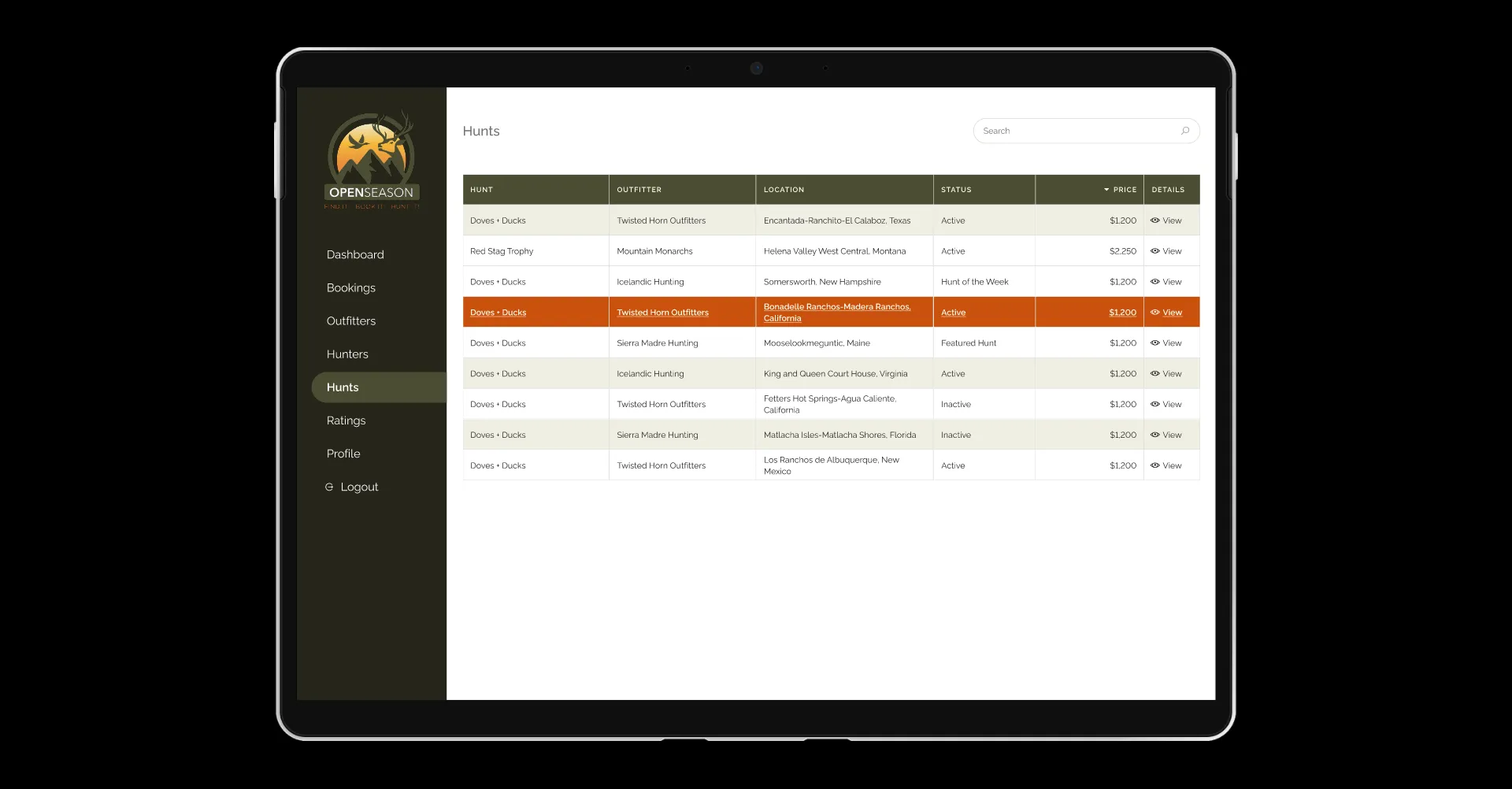 Screenshot of Admin app prototype