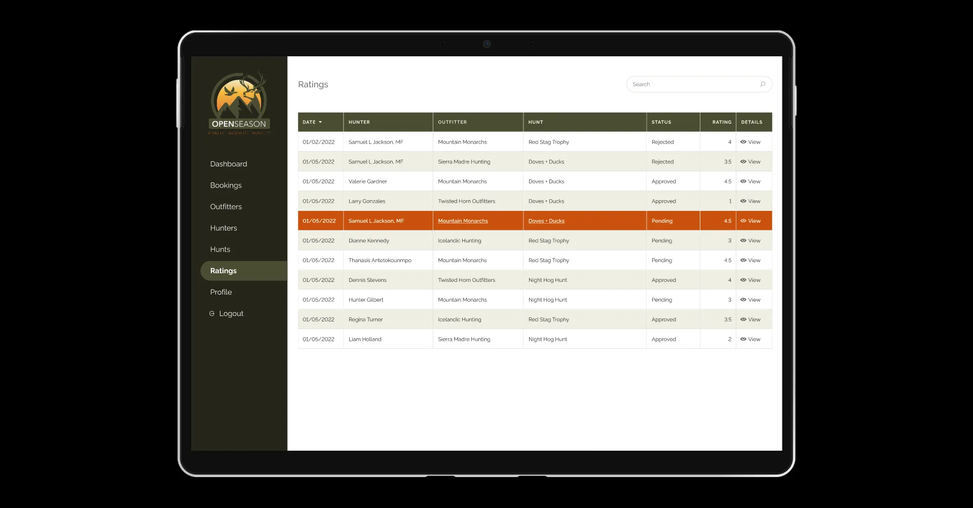 Screenshot of Admin app prototype