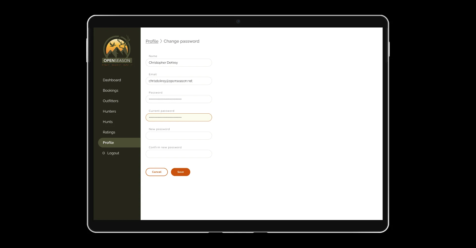 Screenshot of Admin app prototype