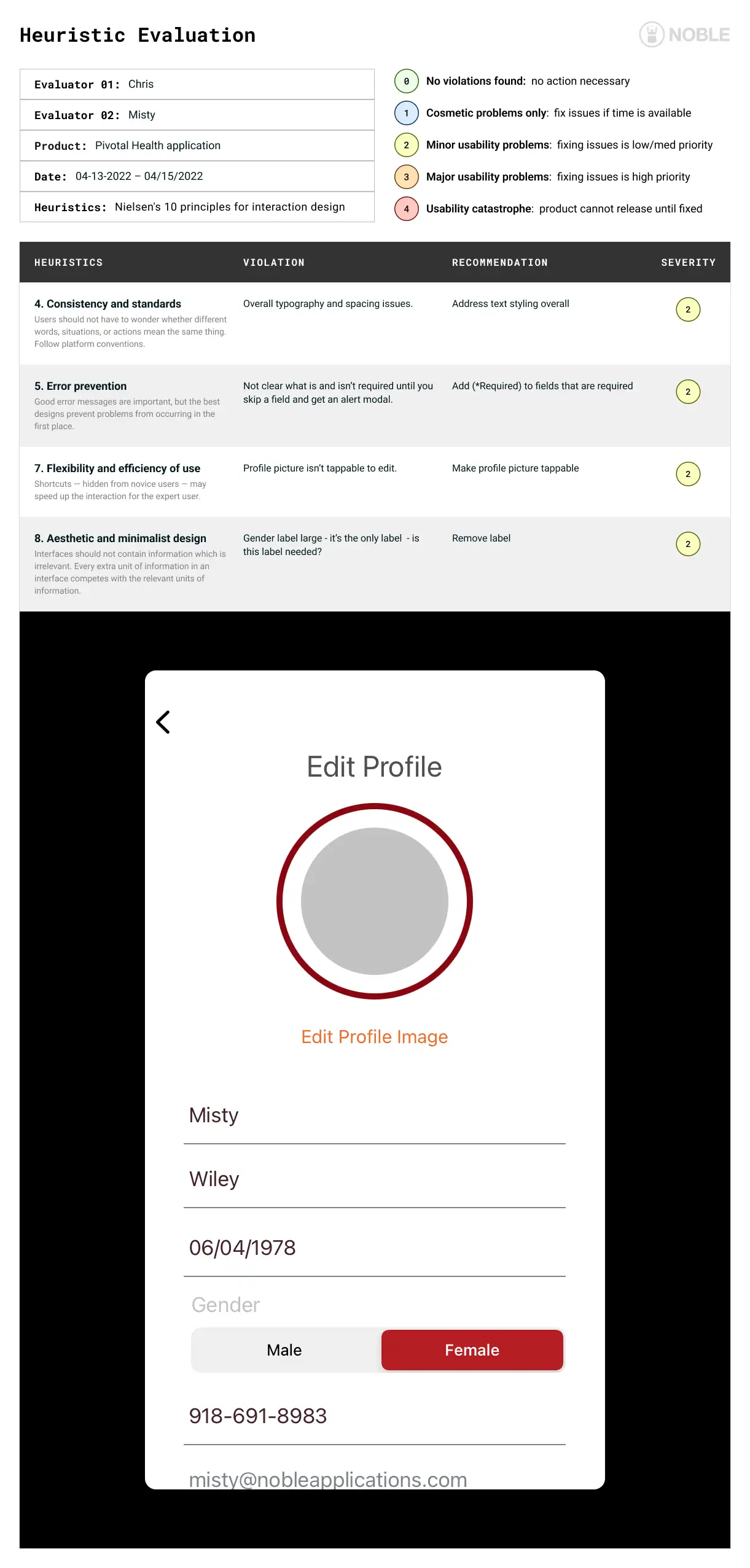 Screenshot of Pivotal Health App prototype